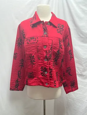 CHICO'S Red Mandarin Script Collared Button Jacket -- 1 | US 8/10 M