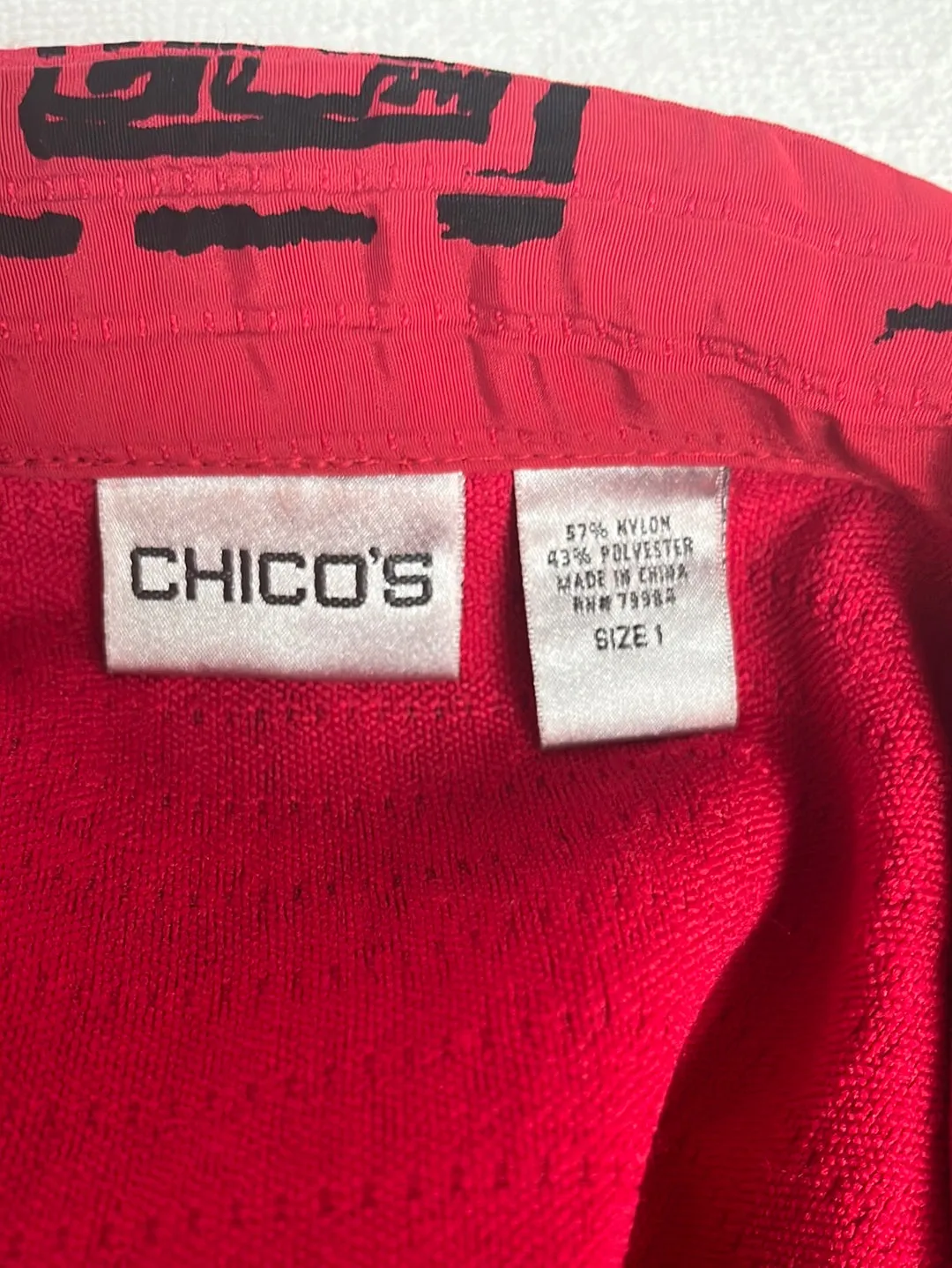 CHICO'S Red Mandarin Script Collared Button Jacket -- 1 | US 8/10 M