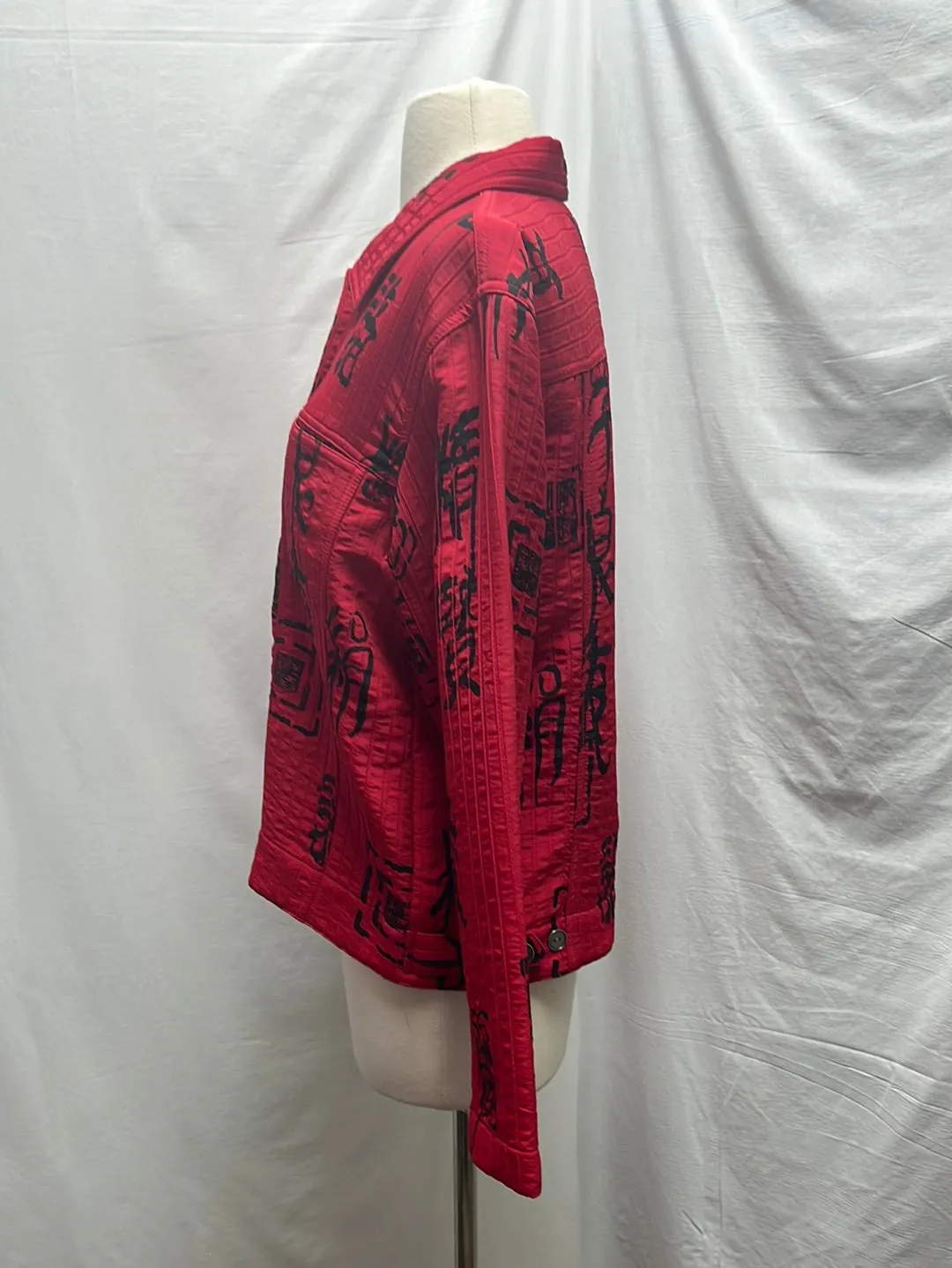 CHICO'S Red Mandarin Script Collared Button Jacket -- 1 | US 8/10 M