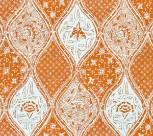 China Seas Fabric: Balinese Batik - Custom Orange / Cream on White Belgian Linen / Cotton