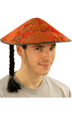 Chinese Coolie Hat with Plait