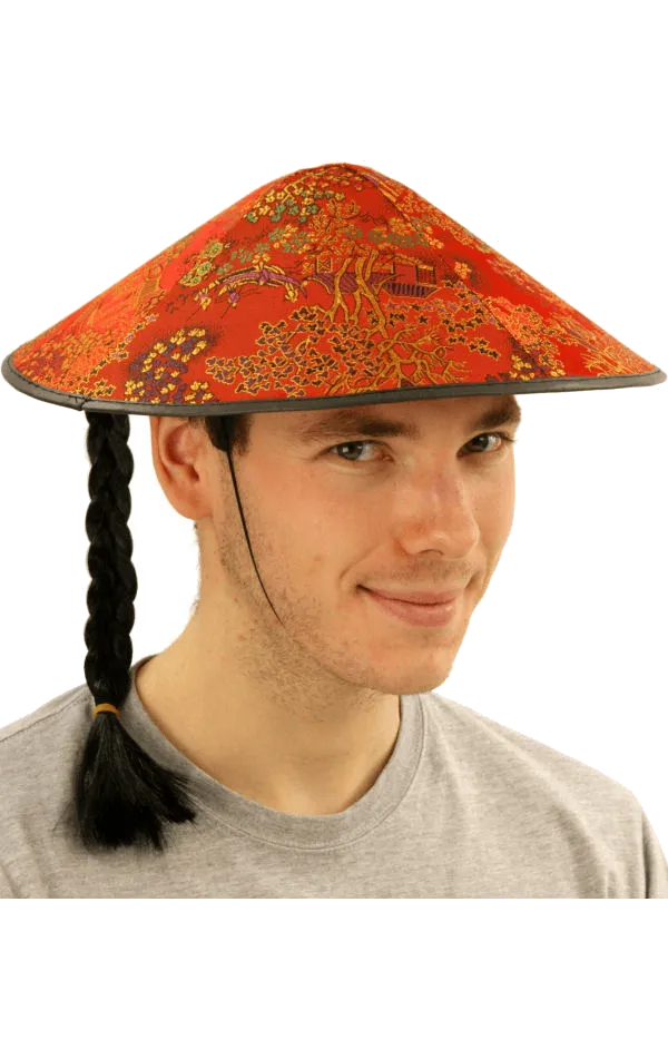 Chinese Coolie Hat with Plait