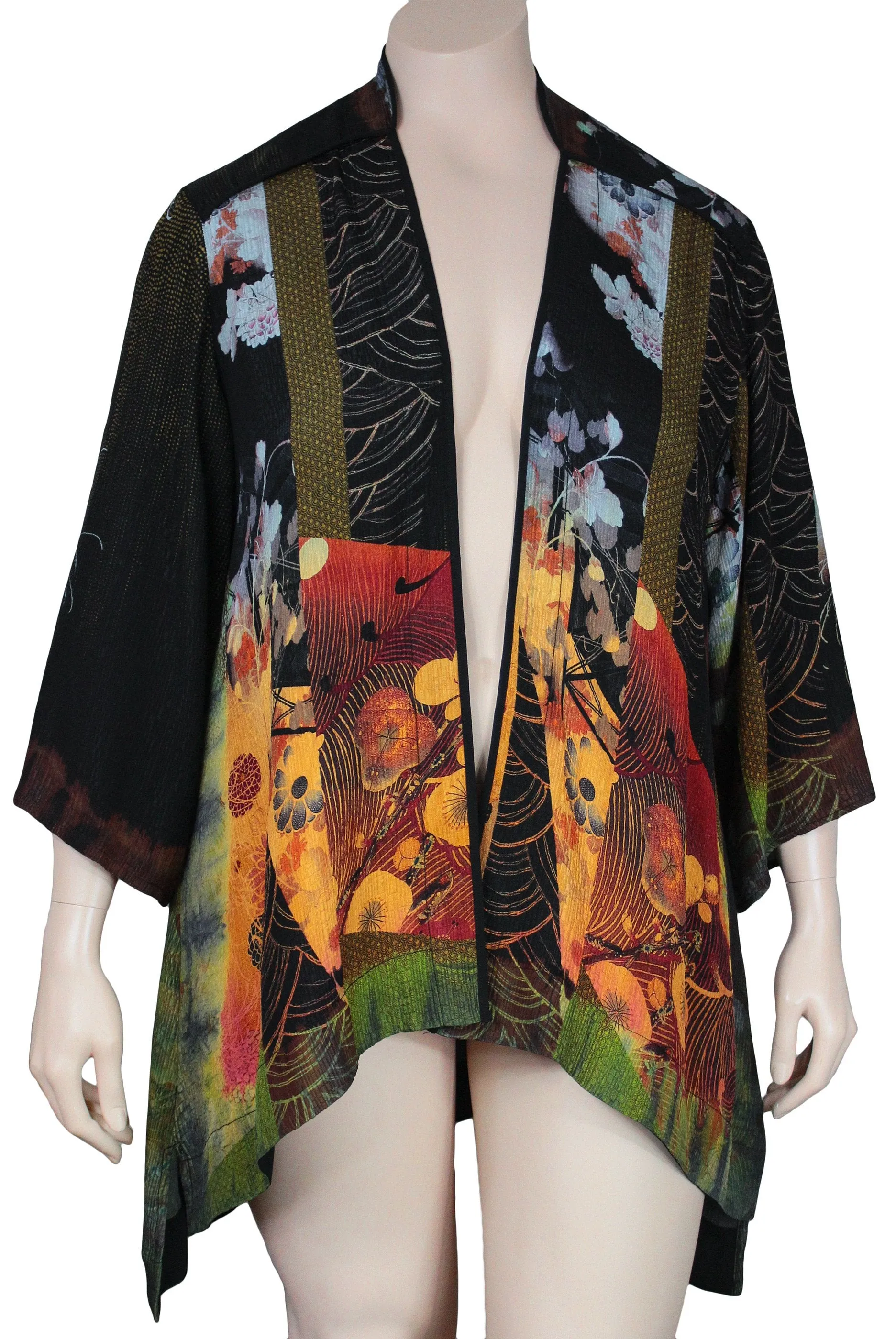 Citron Silk Mandarin Collar Duster Jacket
