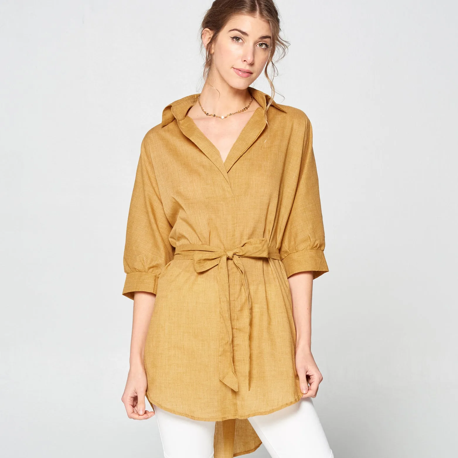 Collar Longline Linen Top