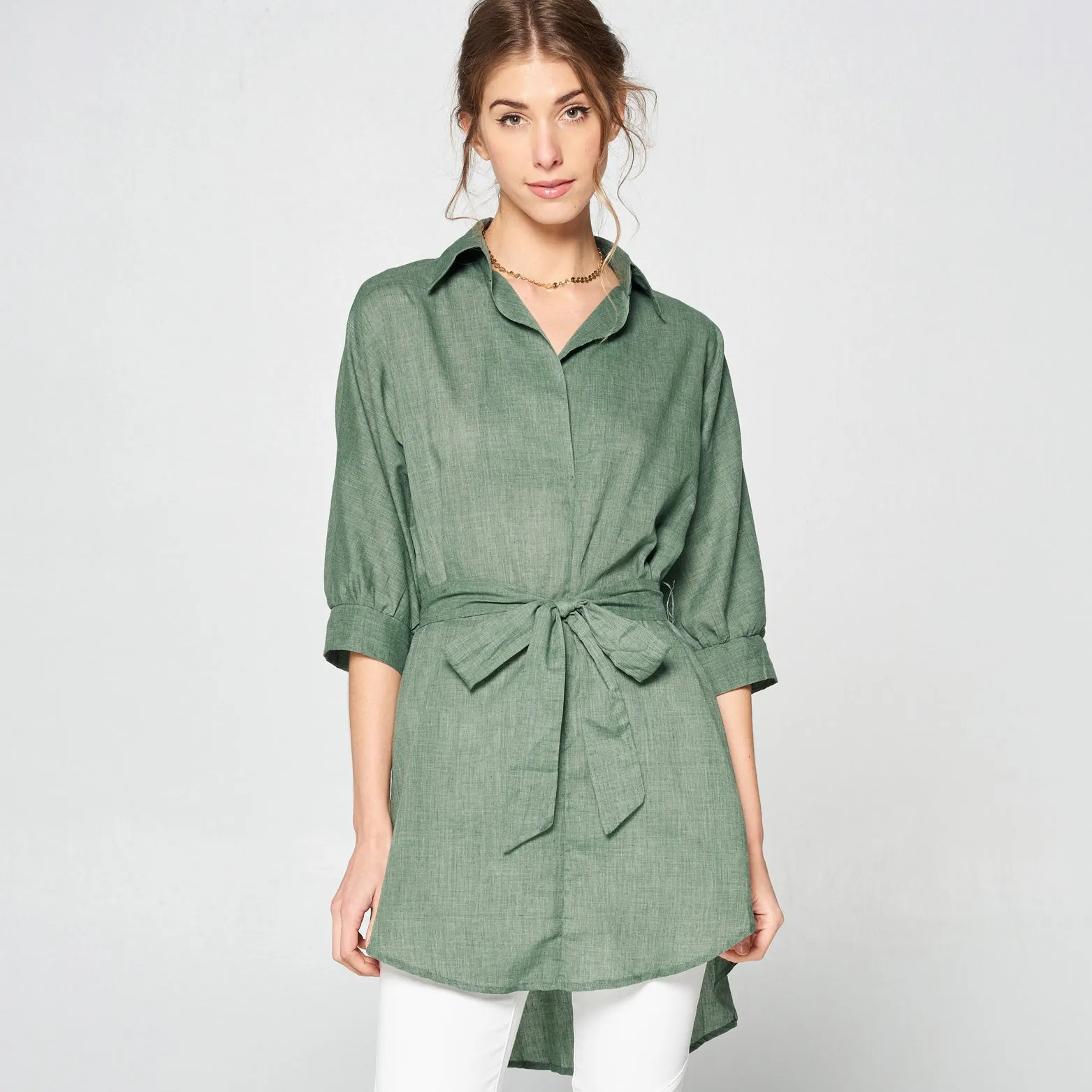 Collar Longline Linen Top
