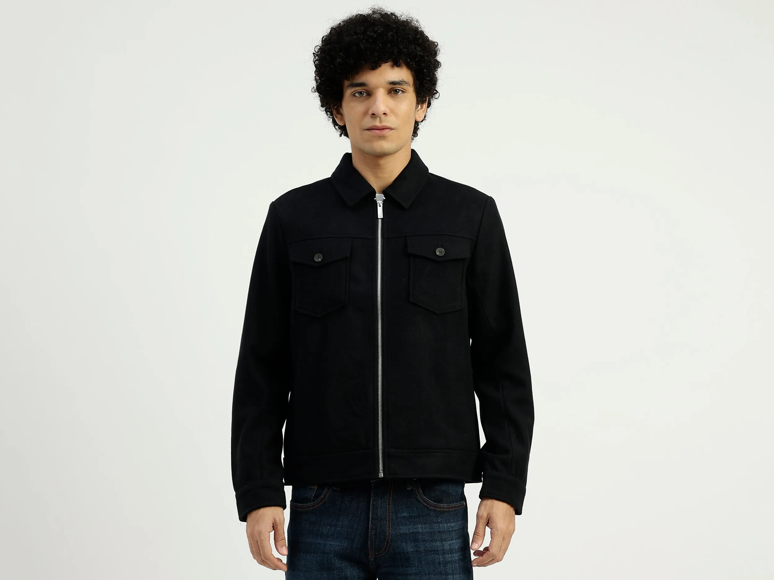 Collared Solid Zipper Jacket