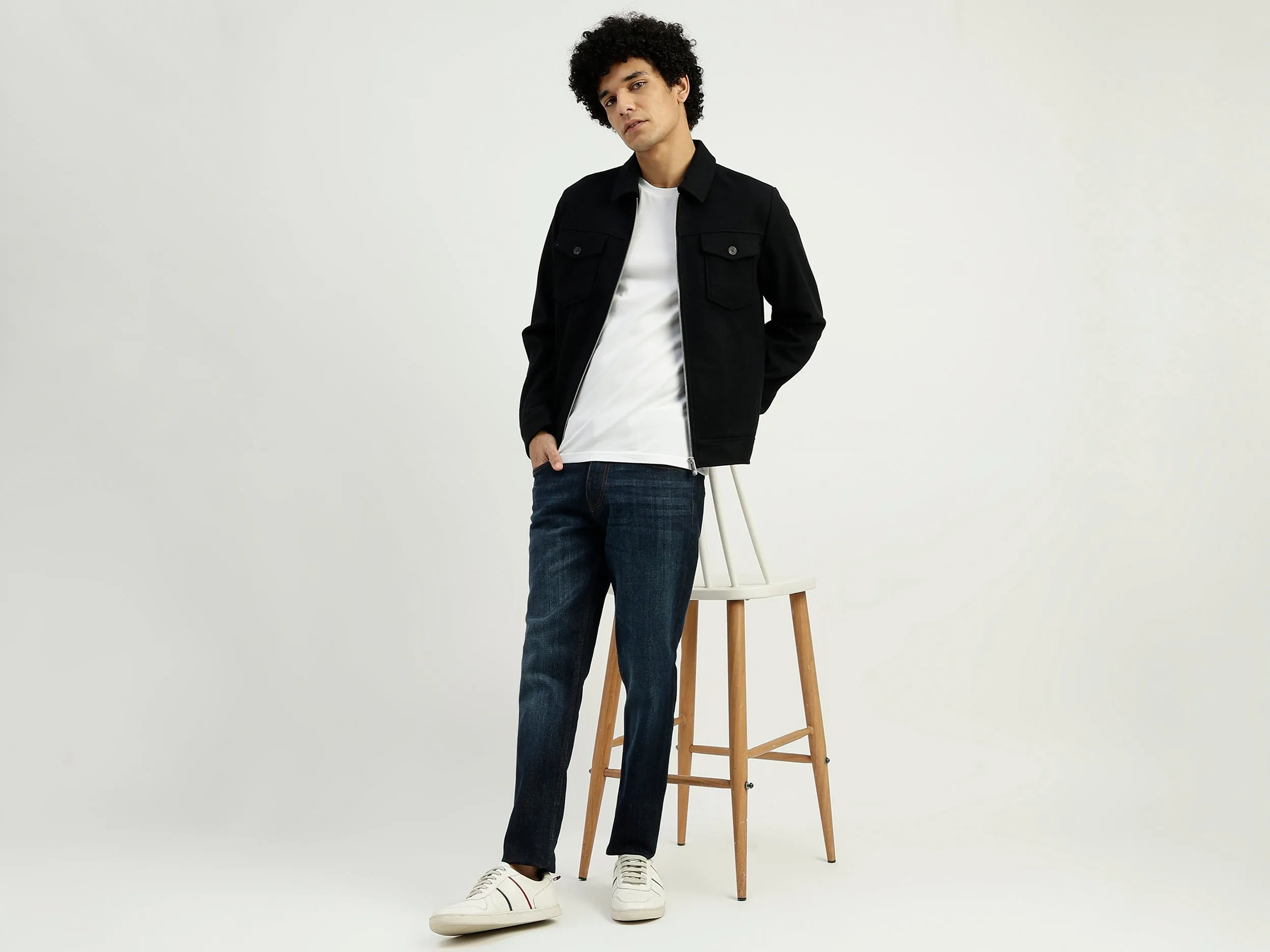 Collared Solid Zipper Jacket