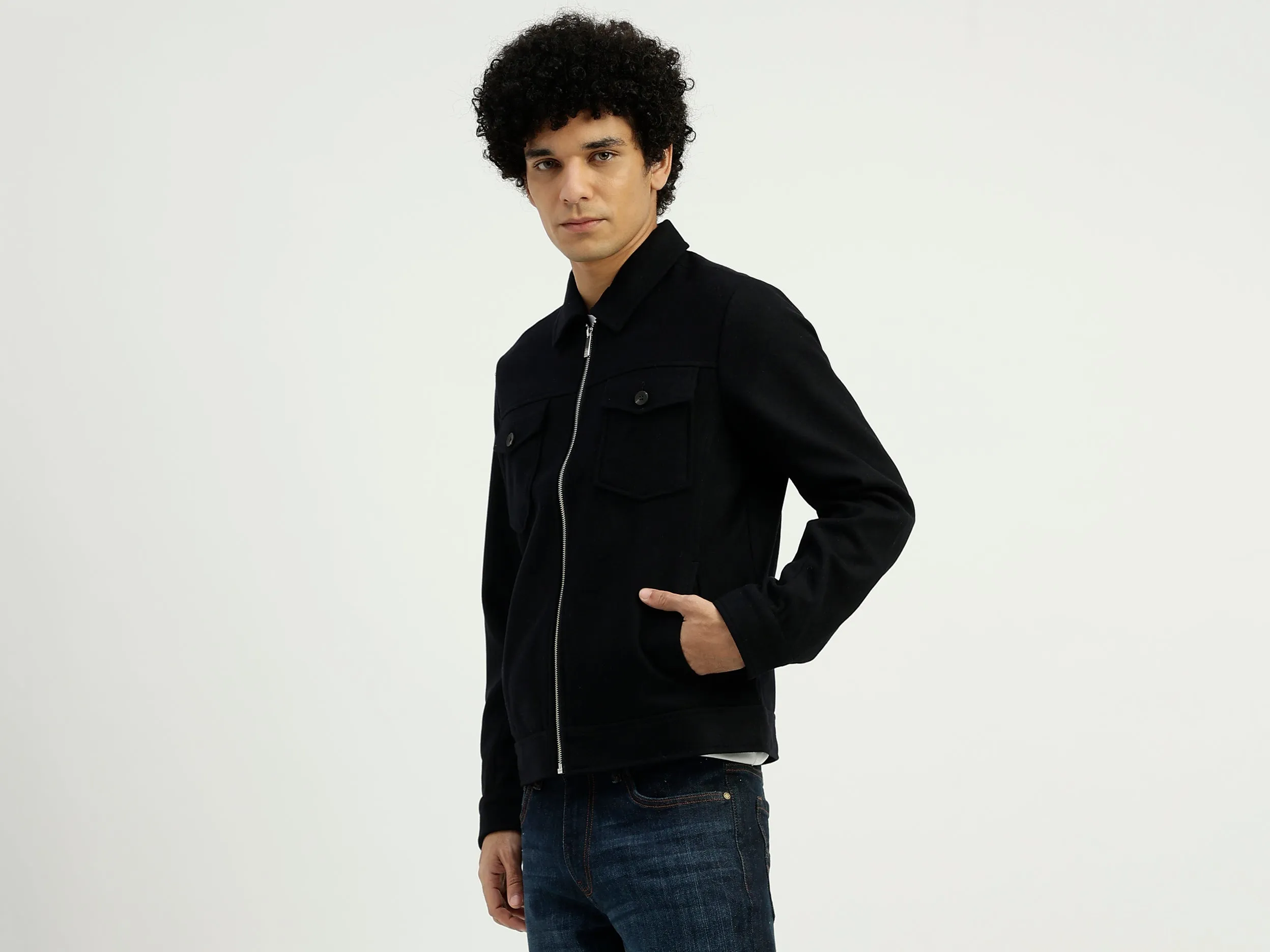 Collared Solid Zipper Jacket
