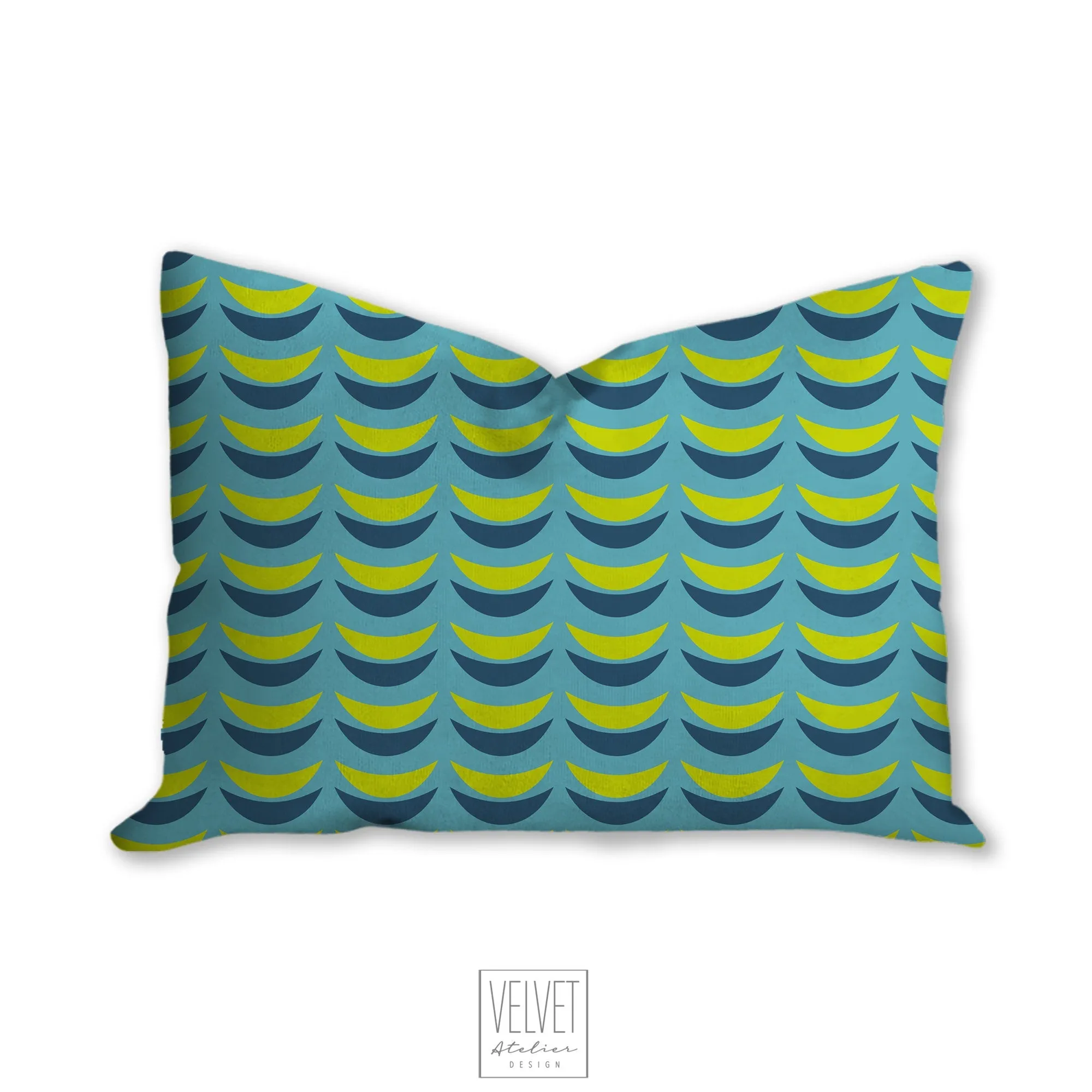 Crescent moons pillow, blue and green mid century, boho modern pillow, Interior decor, home decor pillow cover and insert, accent pillow