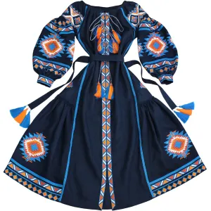 Dark blue Kaftan in Bohemian style