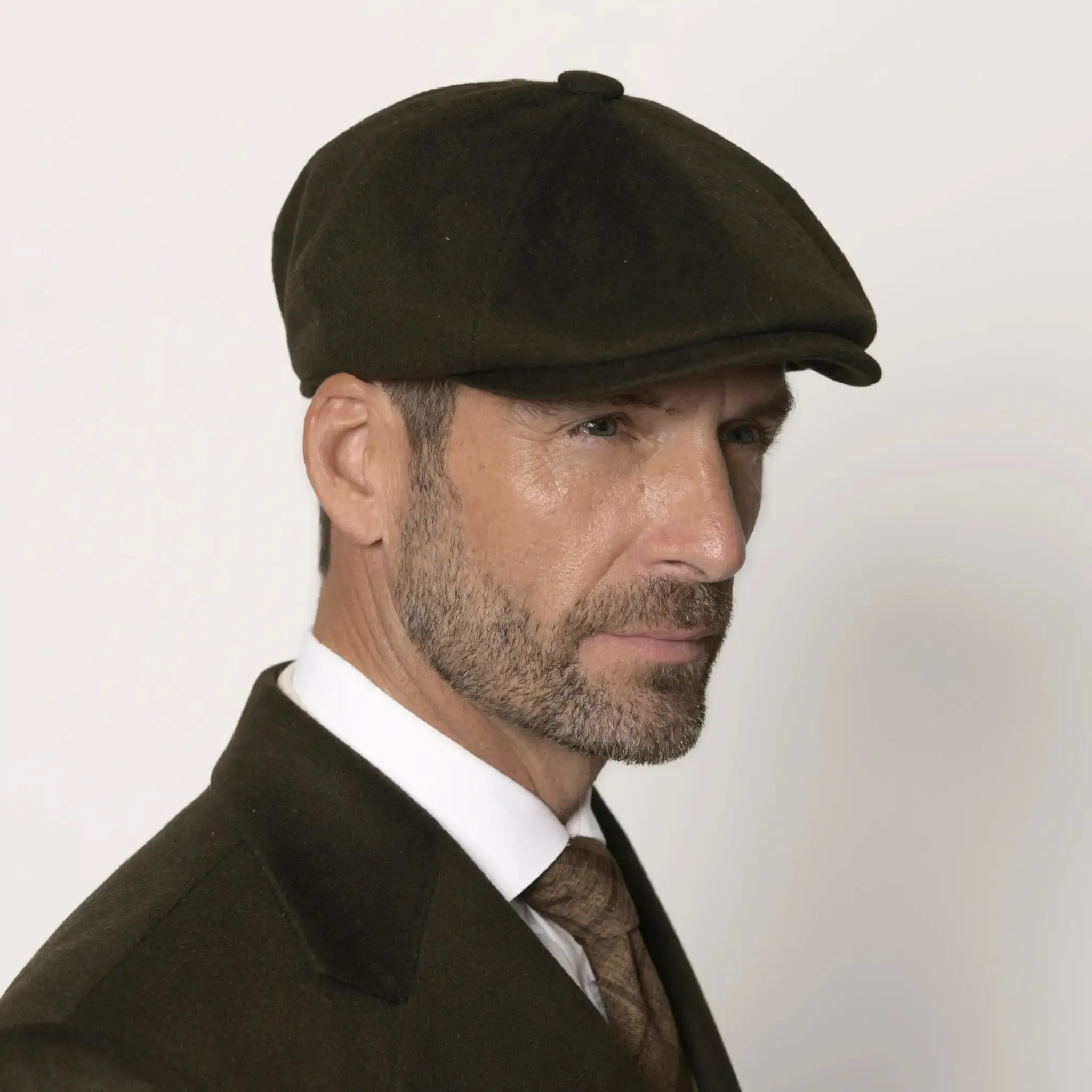 Dark Olive Italian Wool News Boy Cap