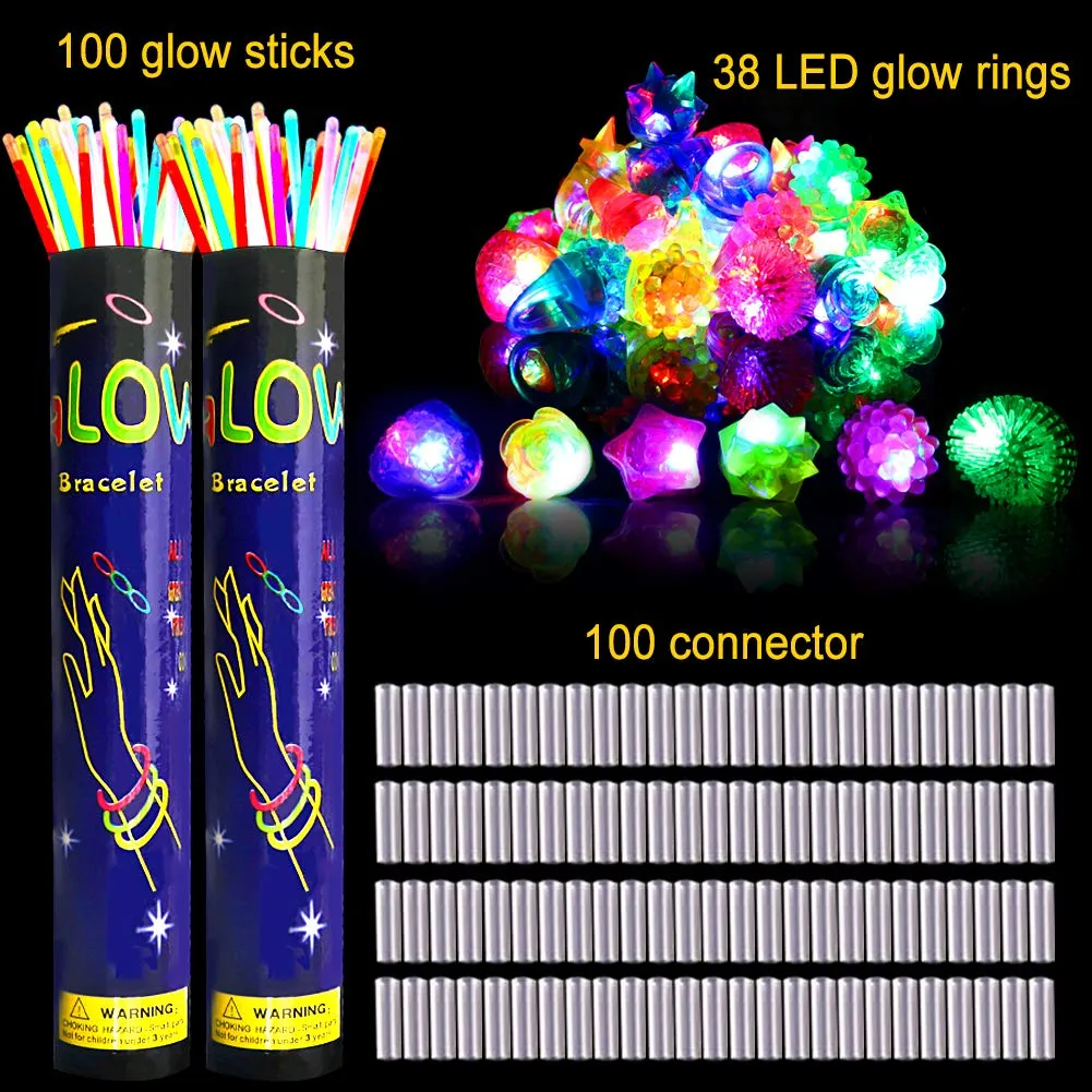Dark Party Supplies 38 Flashing Glow Rings 100 Glow Sticks
