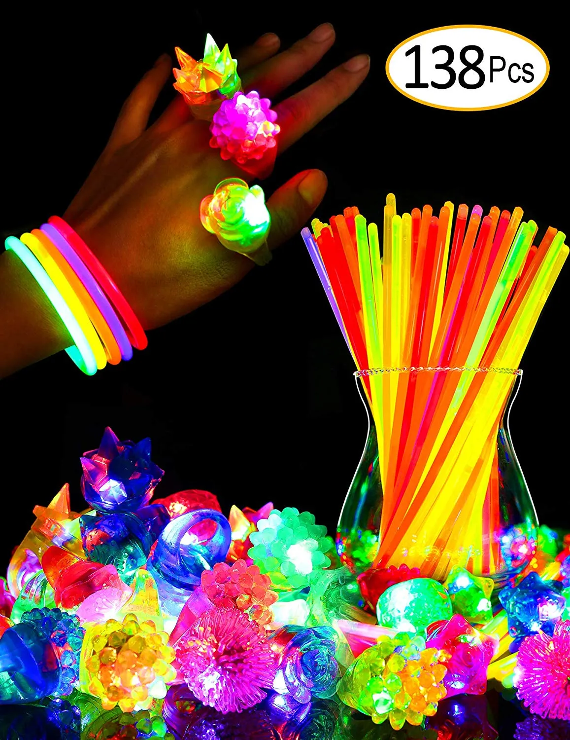 Dark Party Supplies 38 Flashing Glow Rings 100 Glow Sticks