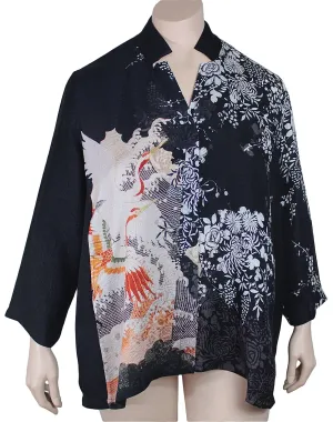 Dressori Silk Mandarin Collar Swing Blouse