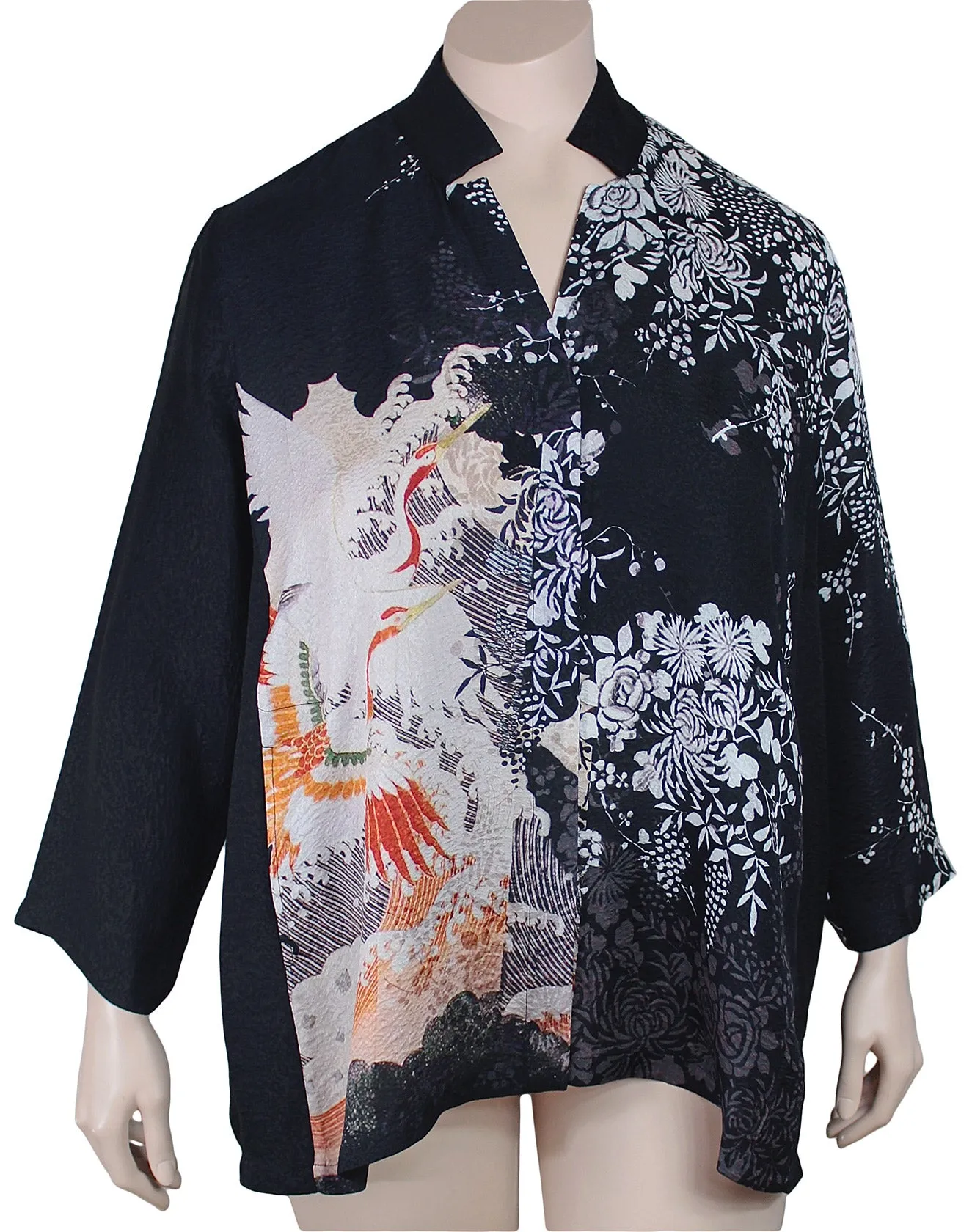 Dressori Silk Mandarin Collar Swing Blouse