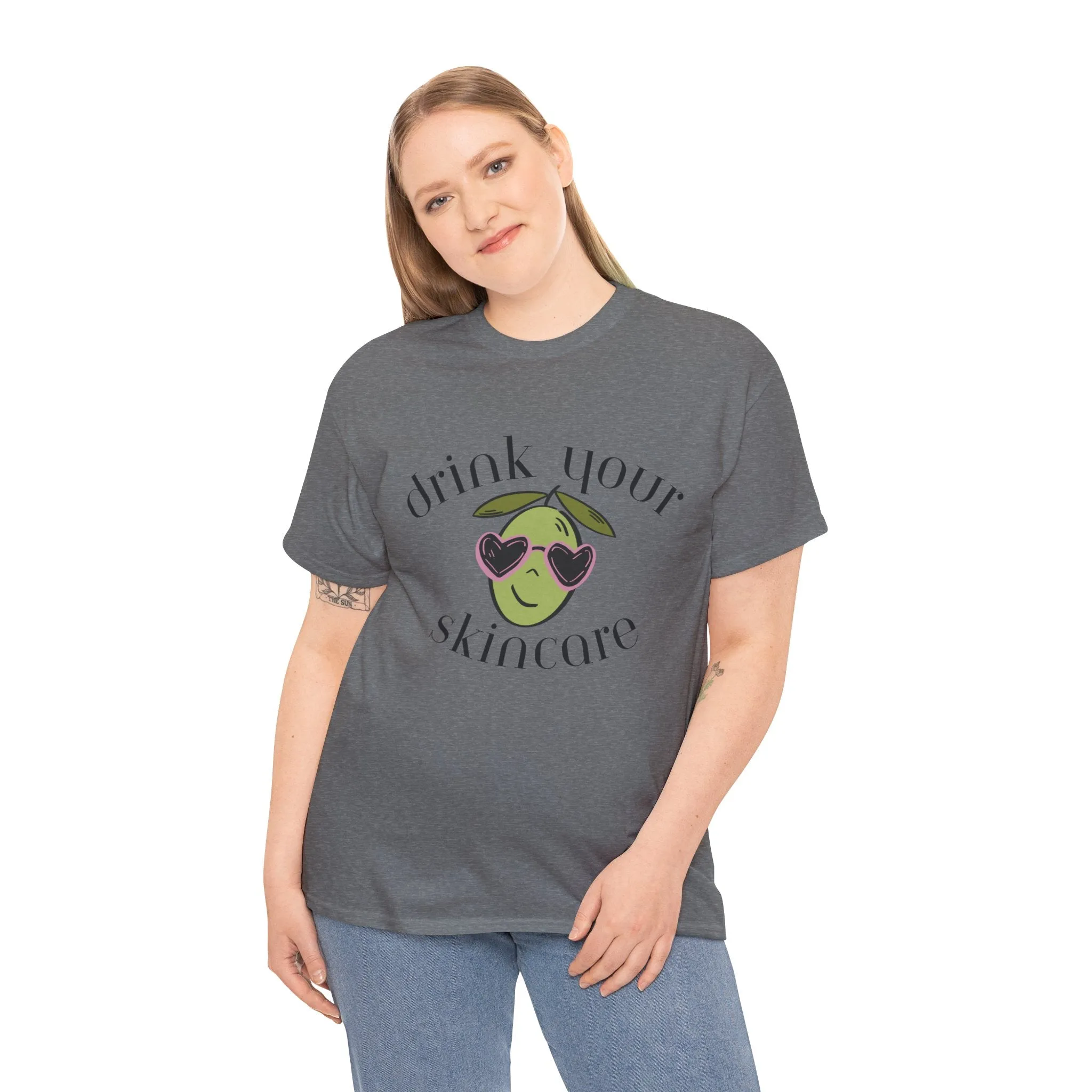 Drink your skincare / olive trees / olive sunglasses cartoon / Unisex Heavy Cotton Tee