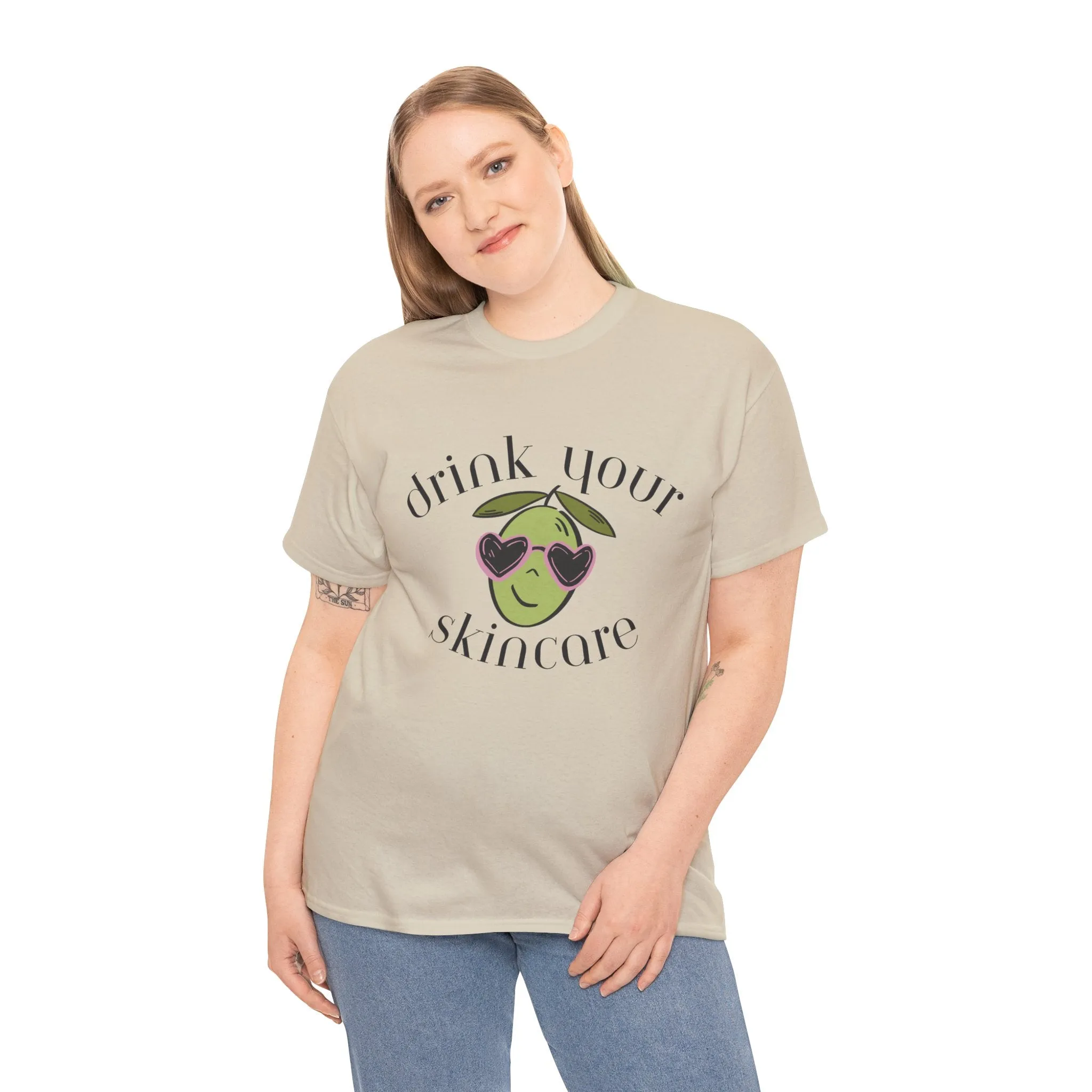 Drink your skincare / olive trees / olive sunglasses cartoon / Unisex Heavy Cotton Tee