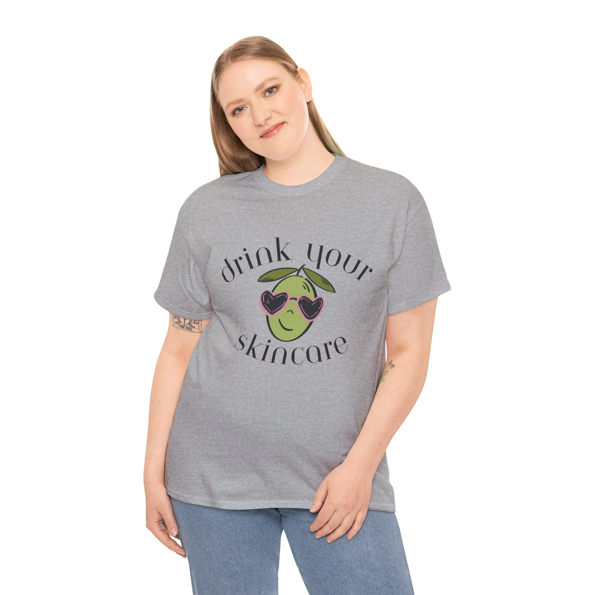 Drink your skincare / olive trees / olive sunglasses cartoon / Unisex Heavy Cotton Tee