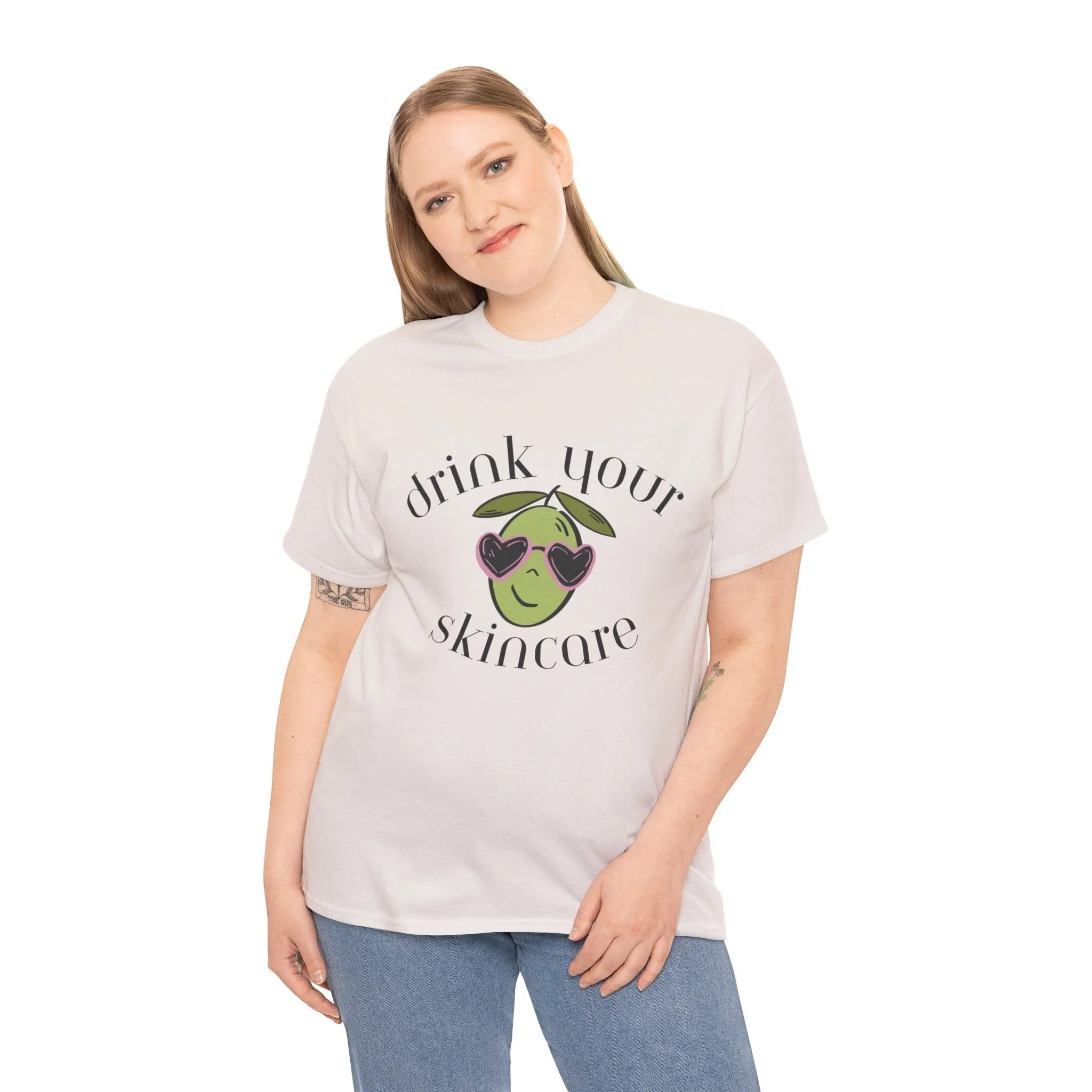 Drink your skincare / olive trees / olive sunglasses cartoon / Unisex Heavy Cotton Tee