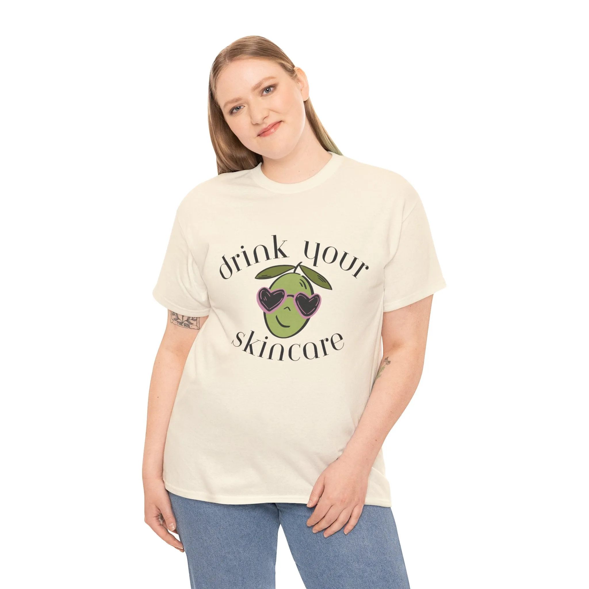 Drink your skincare / olive trees / olive sunglasses cartoon / Unisex Heavy Cotton Tee