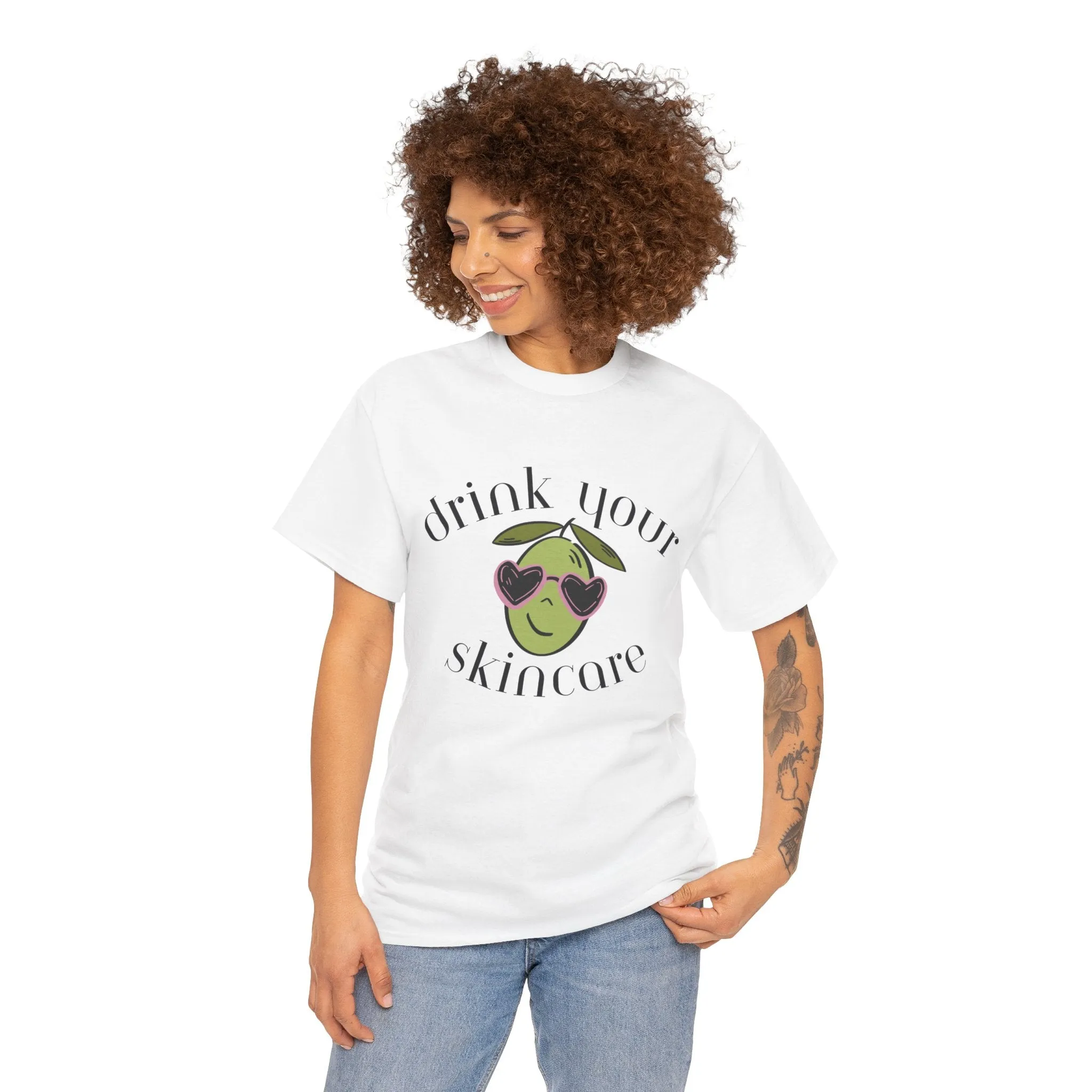 Drink your skincare / olive trees / olive sunglasses cartoon / Unisex Heavy Cotton Tee