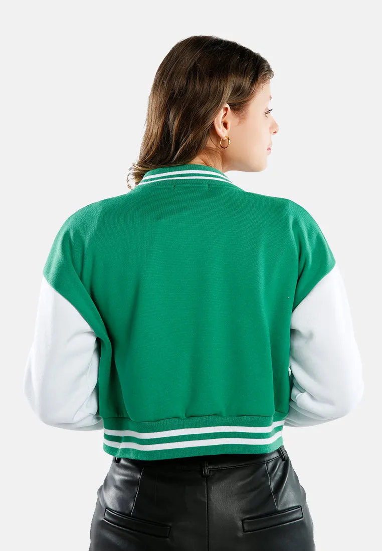 Dual Tone Mandarin Collar Cropped Jersey Jacket