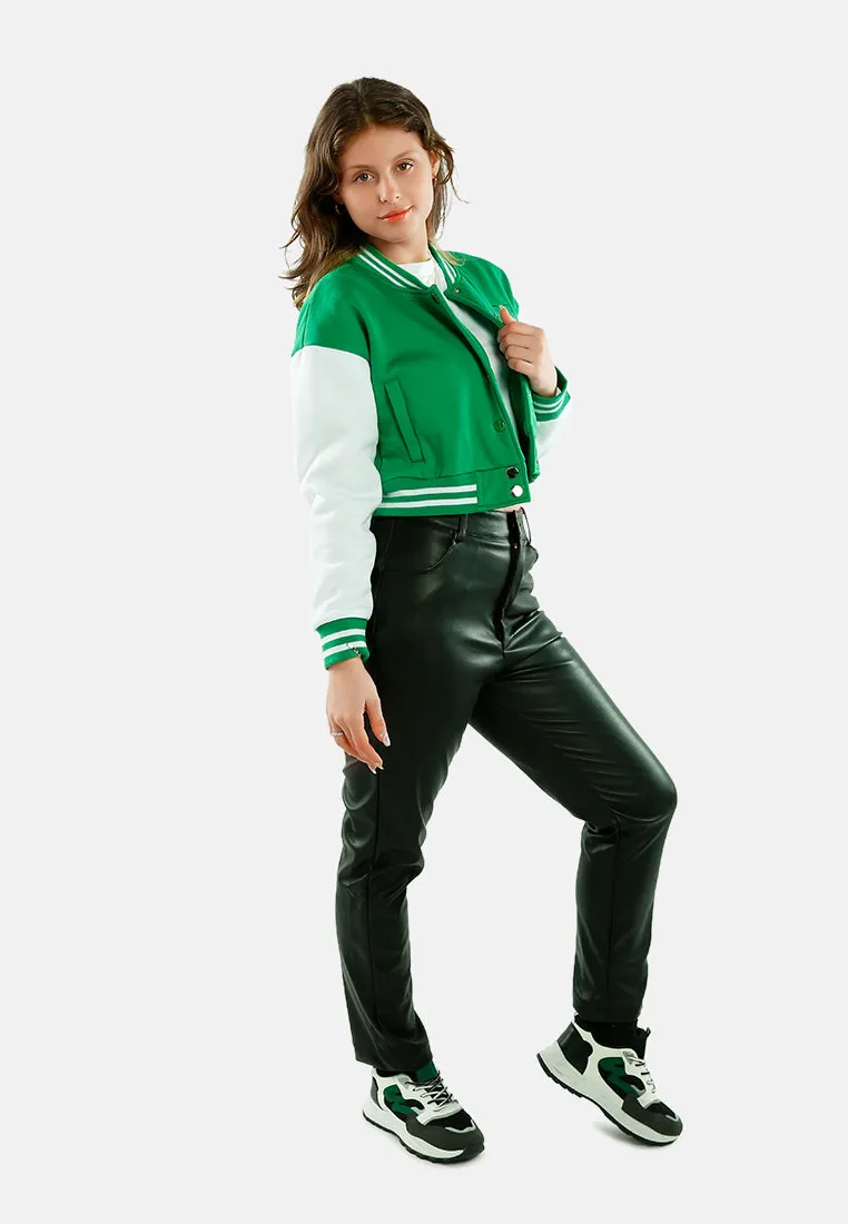 Dual Tone Mandarin Collar Cropped Jersey Jacket
