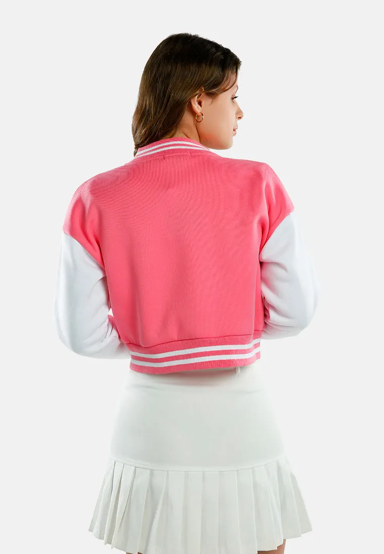 Dual Tone Mandarin Collar Cropped Jersey Jacket