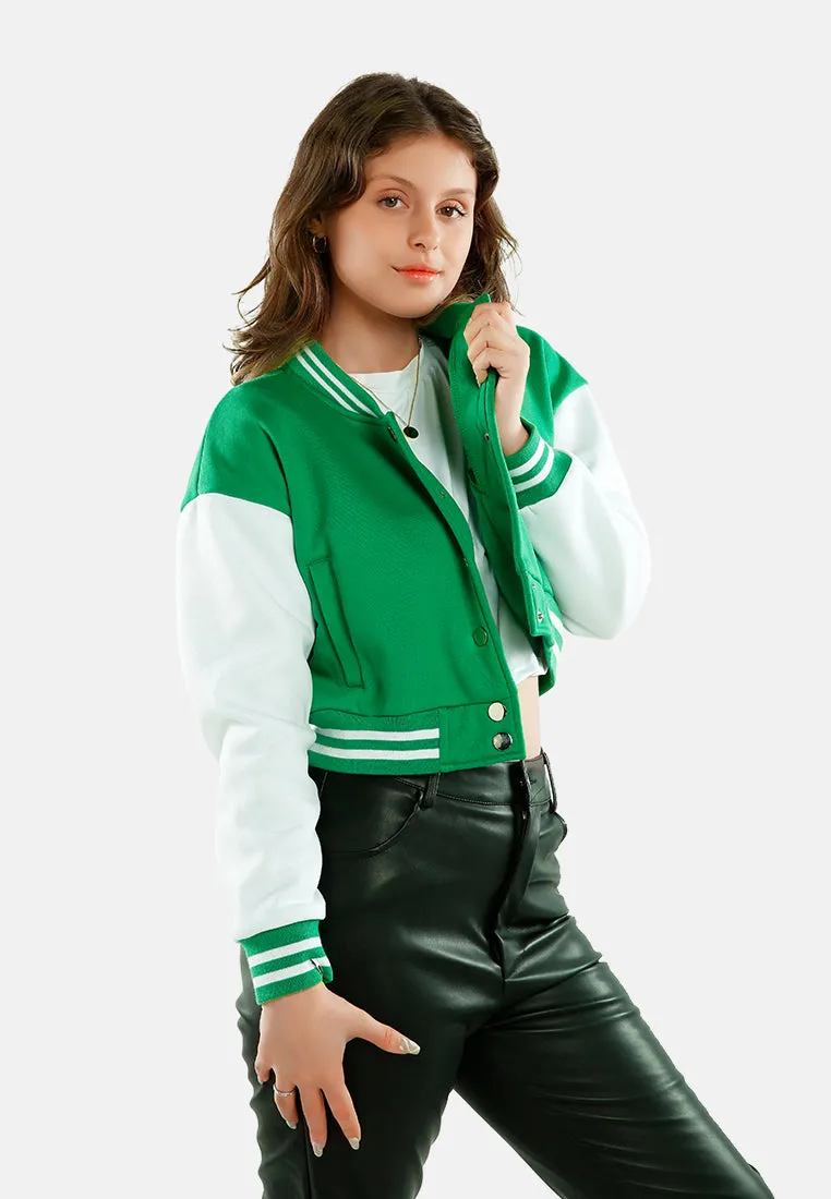 Dual Tone Mandarin Collar Cropped Jersey Jacket