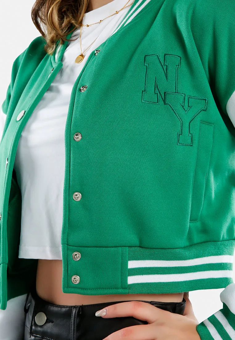 Dual Tone Mandarin Collar Cropped Jersey Jacket