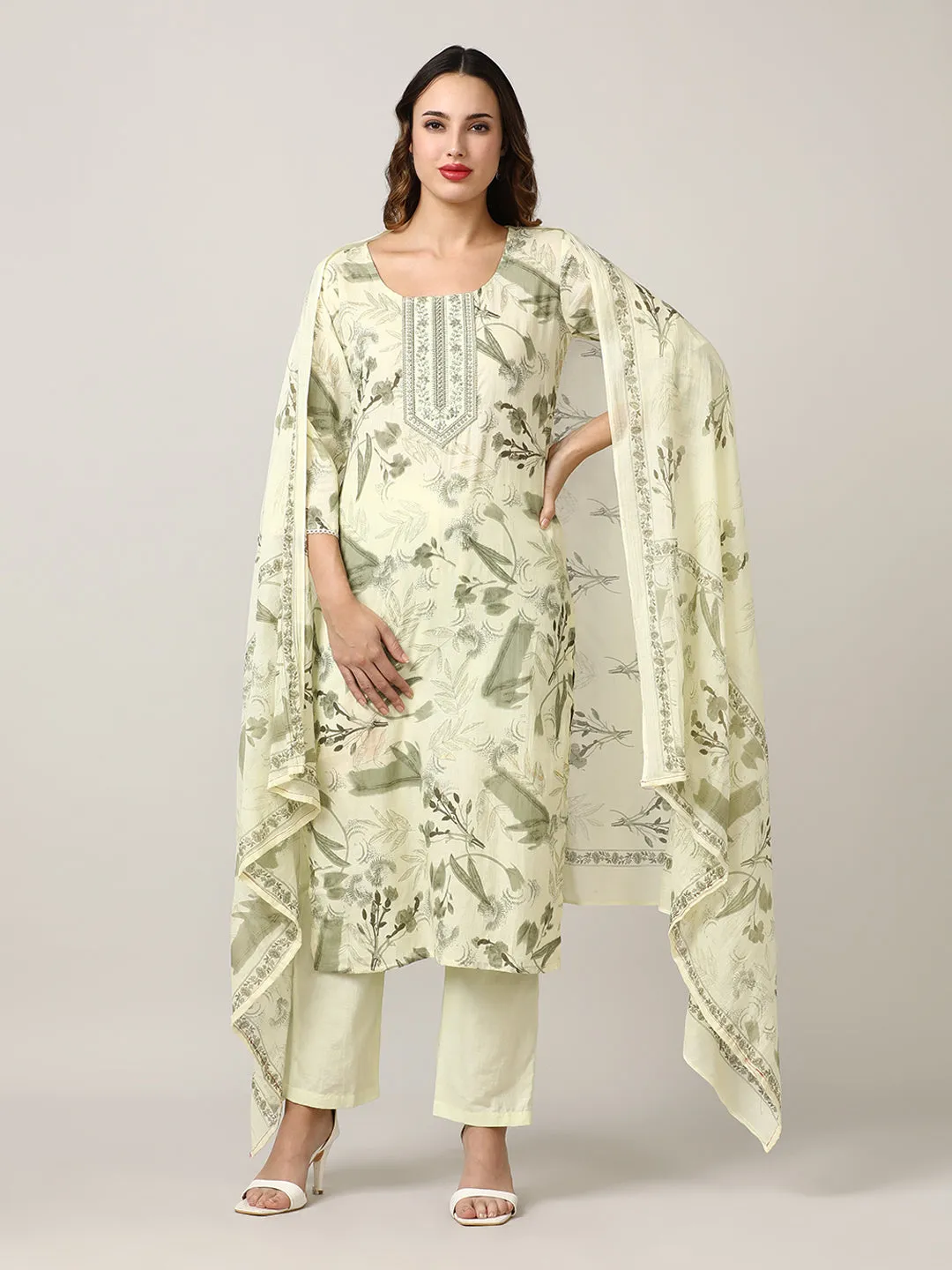Embroidered Pure Cotton  Kurta Sets With Dupatta