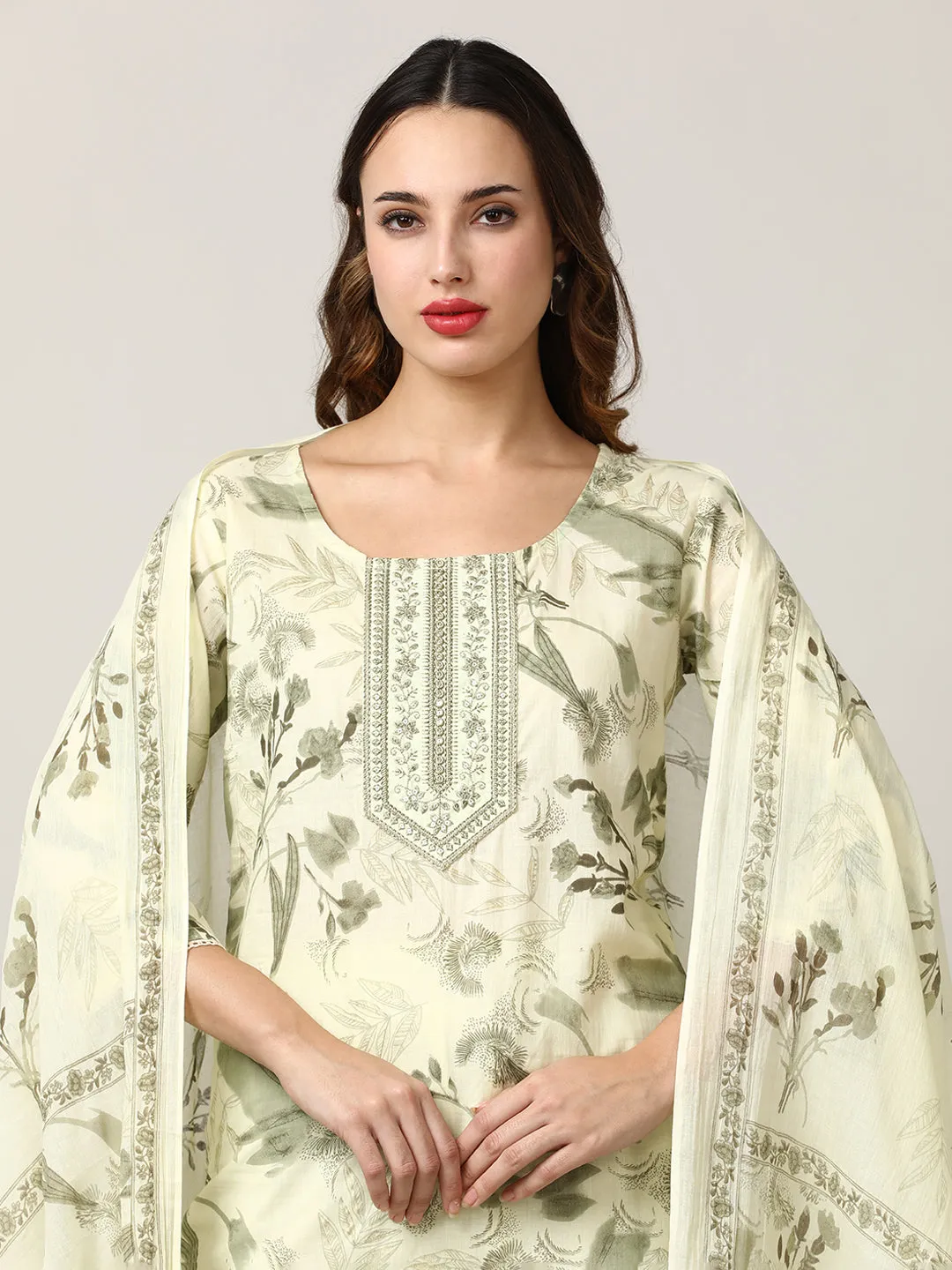 Embroidered Pure Cotton  Kurta Sets With Dupatta