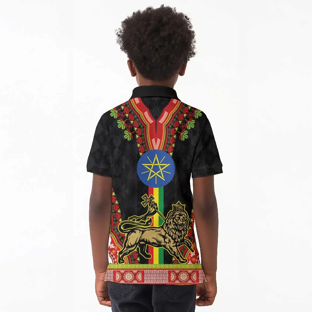 Ethiopia Lion of Judah and The Star Seal Kid Polo Shirt Dashiki Style LT03