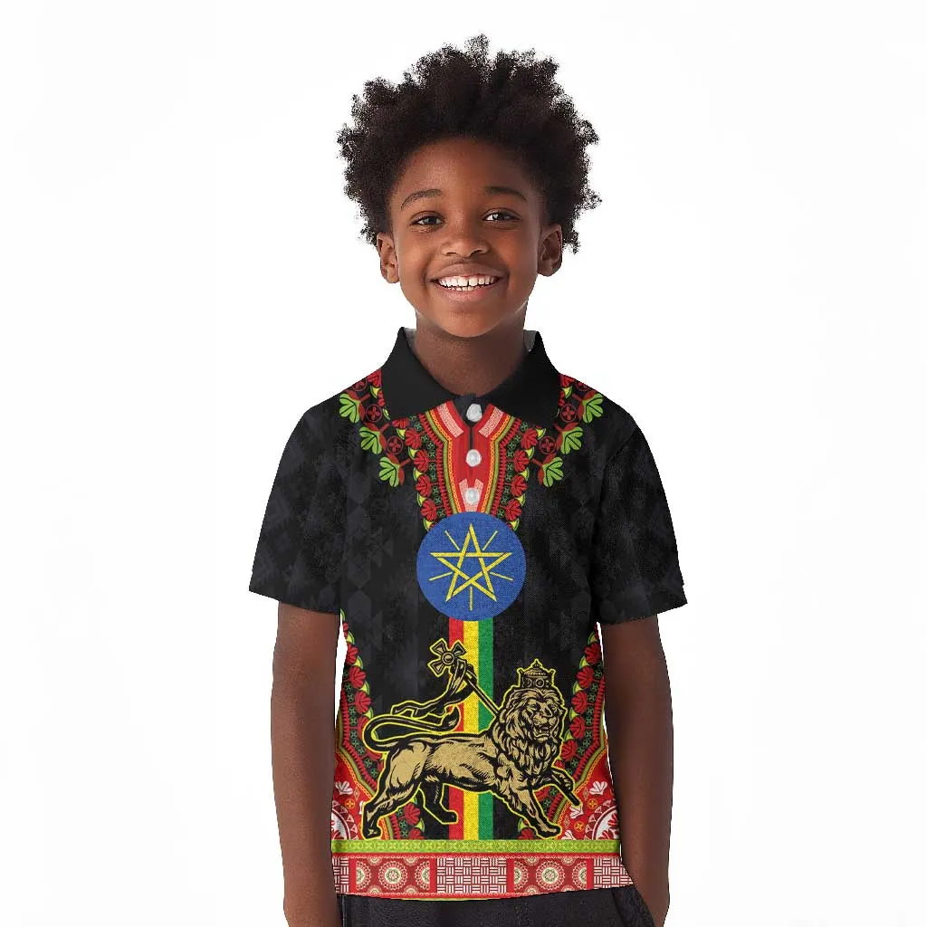 Ethiopia Lion of Judah and The Star Seal Kid Polo Shirt Dashiki Style LT03