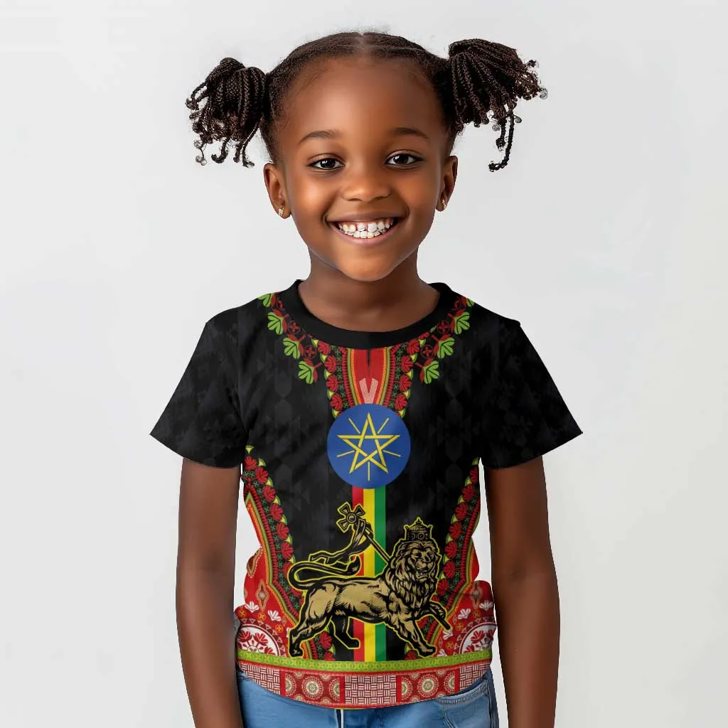 Ethiopia Lion of Judah and The Star Seal Kid T shirt Dashiki Style LT03