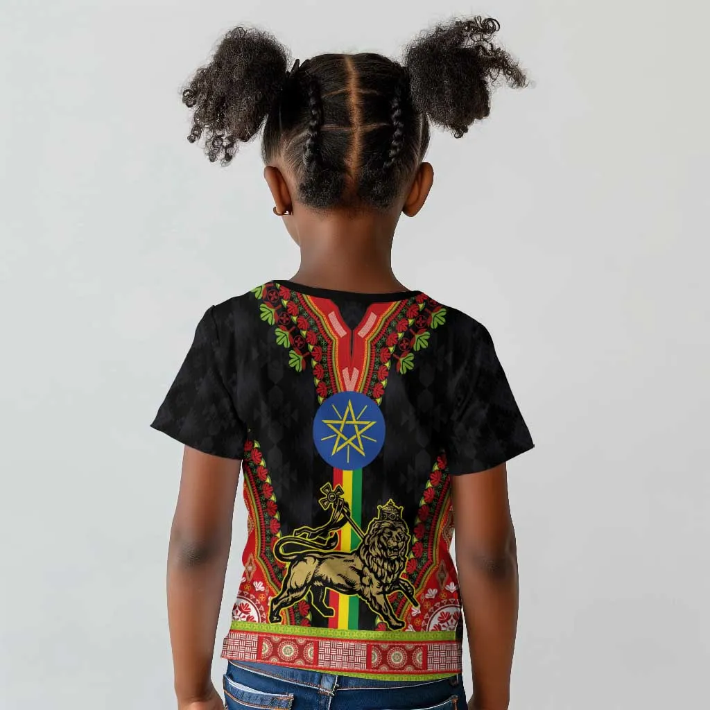 Ethiopia Lion of Judah and The Star Seal Kid T shirt Dashiki Style LT03