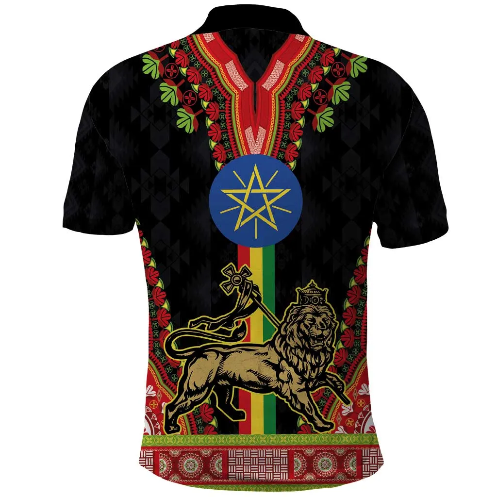 Ethiopia Lion of Judah and The Star Seal Polo Shirt Dashiki Style LT03