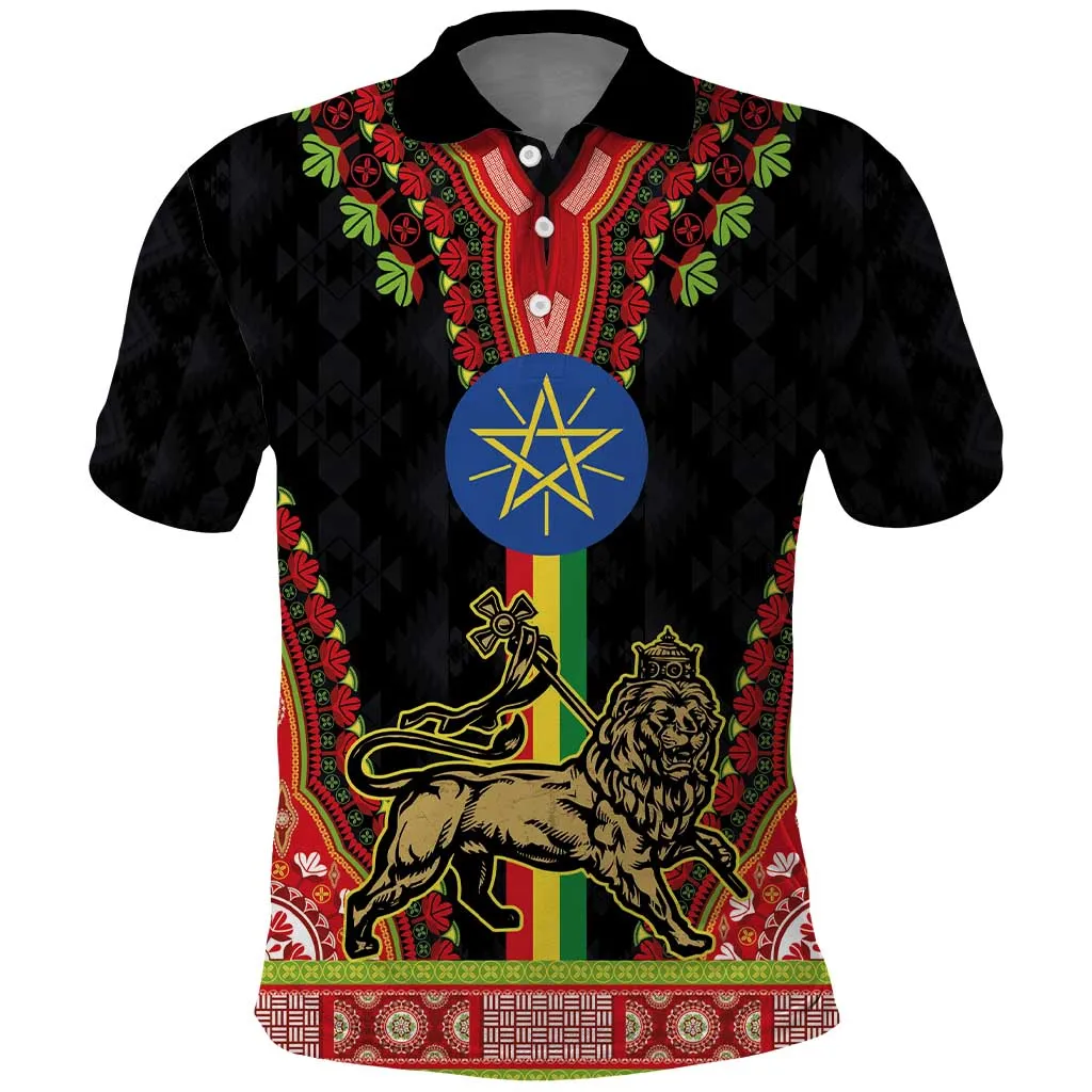 Ethiopia Lion of Judah and The Star Seal Polo Shirt Dashiki Style LT03
