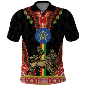Ethiopia Lion of Judah and The Star Seal Polo Shirt Dashiki Style LT03