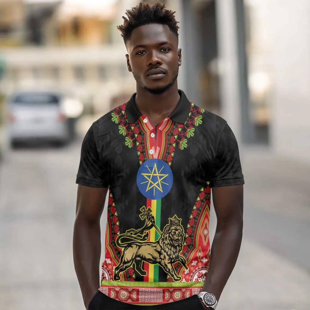 Ethiopia Lion of Judah and The Star Seal Polo Shirt Dashiki Style LT03