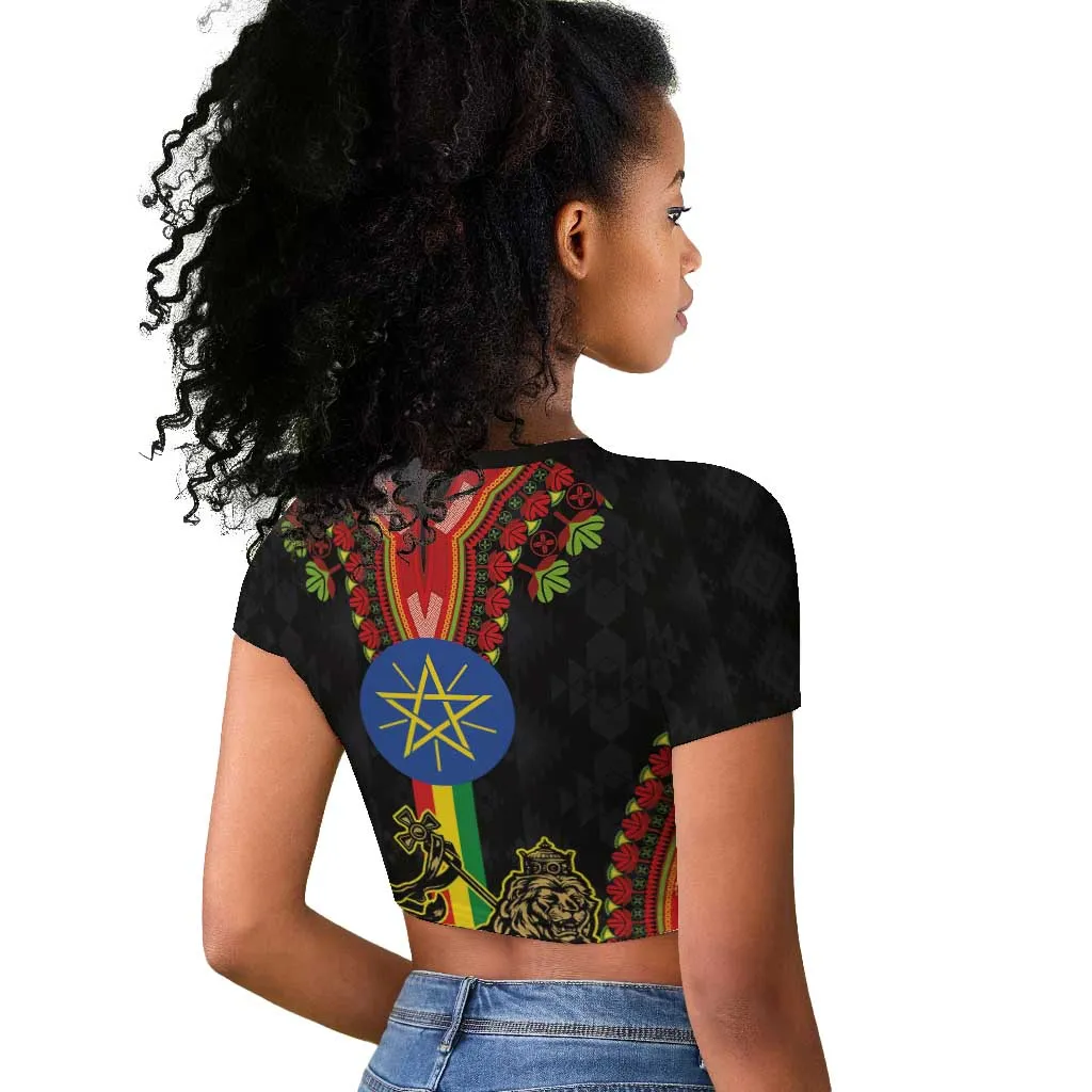 Ethiopia Lion of Judah and The Star Seal Raglan Cropped T shirt Dashiki Style LT03