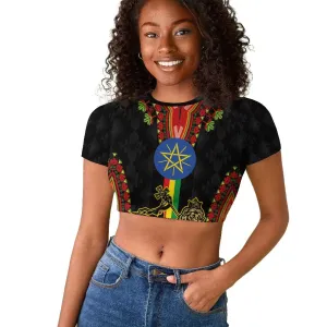 Ethiopia Lion of Judah and The Star Seal Raglan Cropped T shirt Dashiki Style LT03