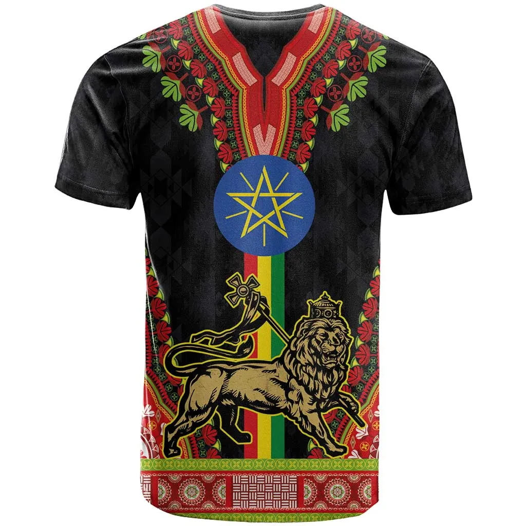 Ethiopia Lion of Judah and The Star Seal T shirt Dashiki Style LT03