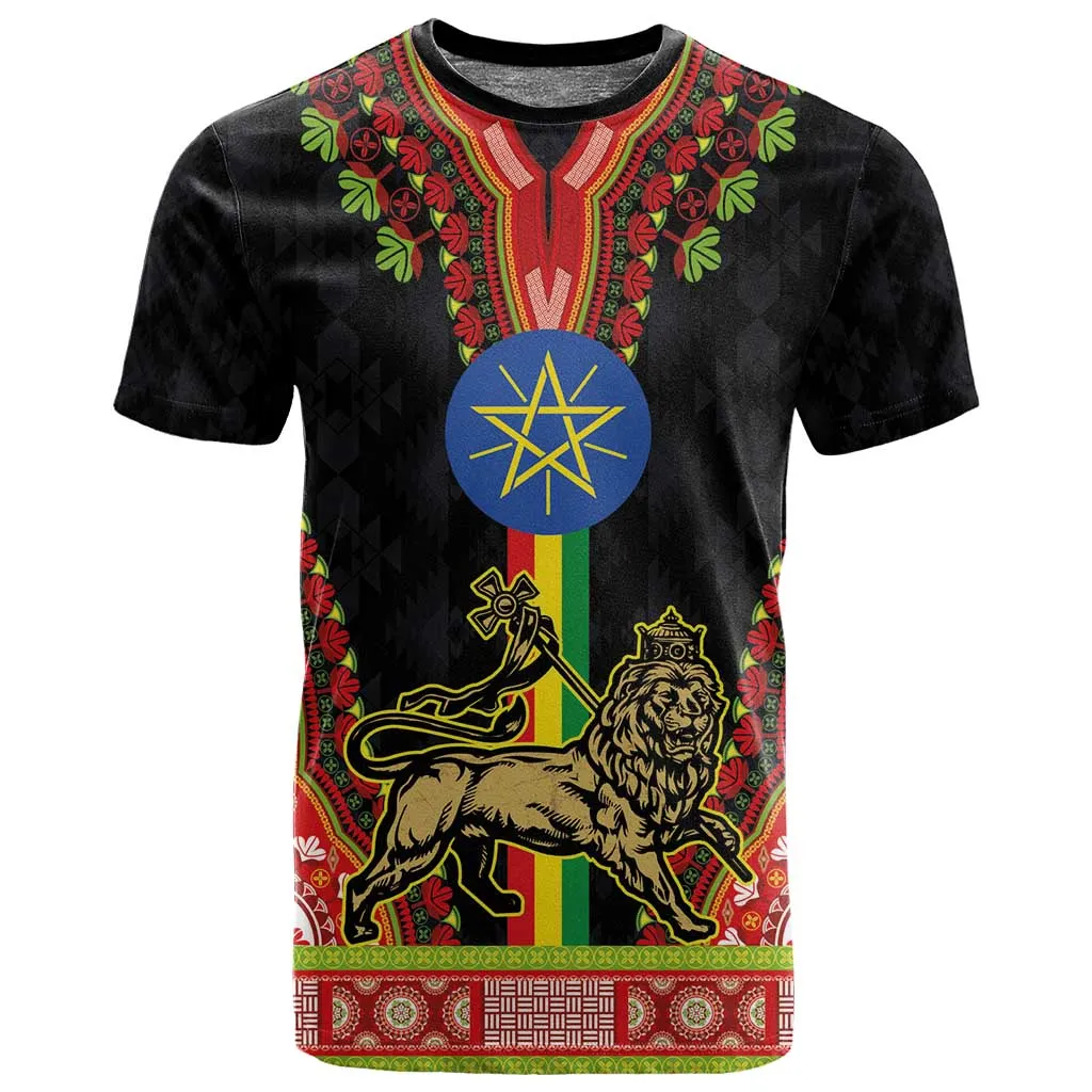 Ethiopia Lion of Judah and The Star Seal T shirt Dashiki Style LT03