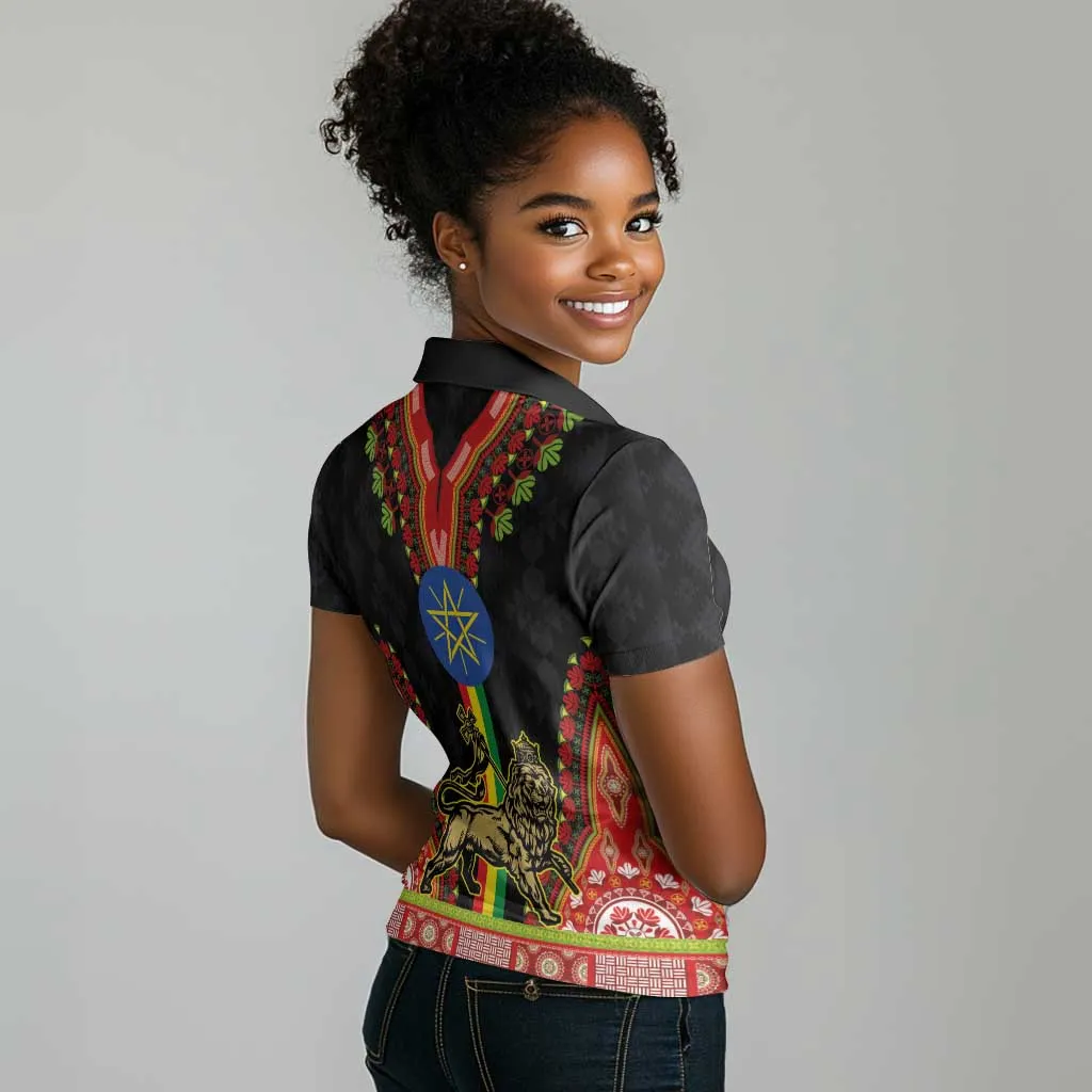 Ethiopia Lion of Judah and The Star Seal Women Polo Shirt Dashiki Style LT03