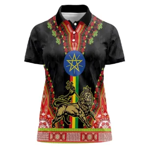 Ethiopia Lion of Judah and The Star Seal Women Polo Shirt Dashiki Style LT03