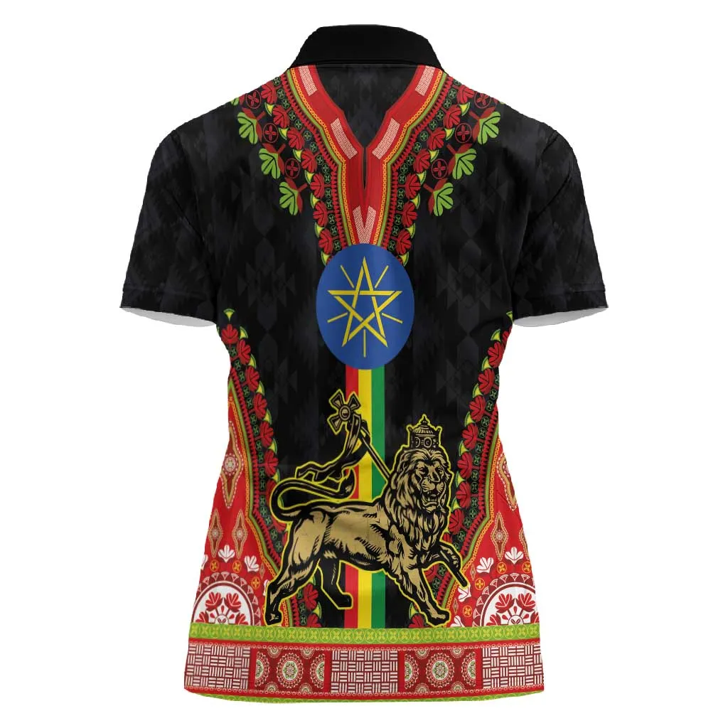 Ethiopia Lion of Judah and The Star Seal Women Polo Shirt Dashiki Style LT03