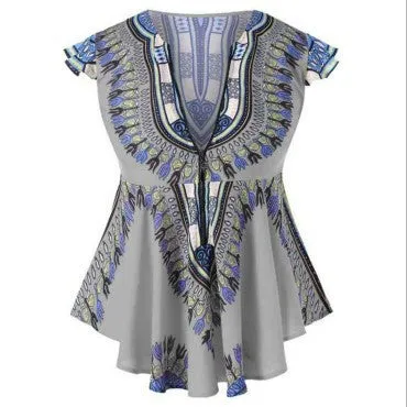 Fashion African Clothes  Top Dashiki Print Sexy Ankara Style Plus Size Summer T-shirts S-2XL Ethnic Short Sleeve Ladies