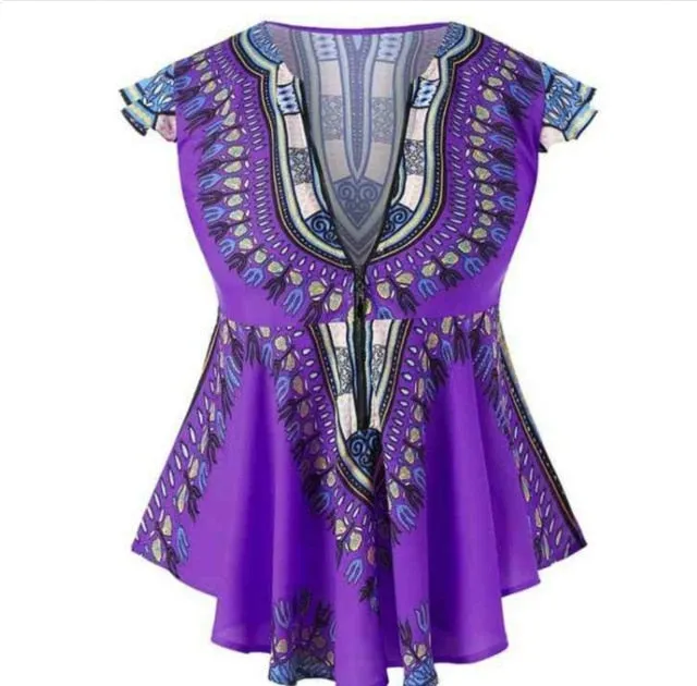 Fashion African Clothes  Top Dashiki Print Sexy Ankara Style Plus Size Summer T-shirts S-2XL Ethnic Short Sleeve Ladies