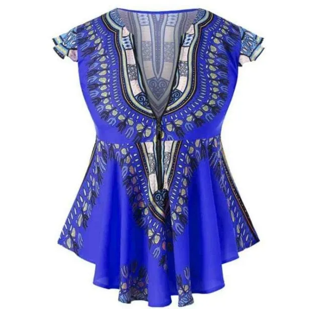 Fashion African Clothes  Top Dashiki Print Sexy Ankara Style Plus Size Summer T-shirts S-2XL Ethnic Short Sleeve Ladies